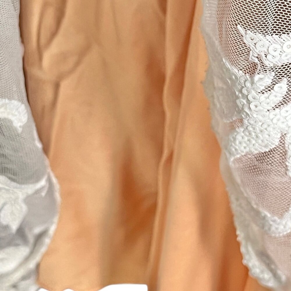 Jodi Kristopher Peach Dress w/ White Floral Sequin Overlay Womens Size 9 Lined - Picture 12 of 13